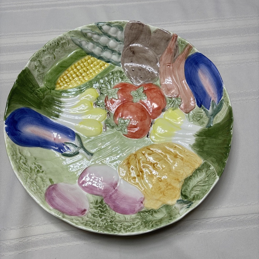 Fitz & Floyd Large 14" Serving Bowl 1986 Vegetable Garden Vegan Centerpiece EUC